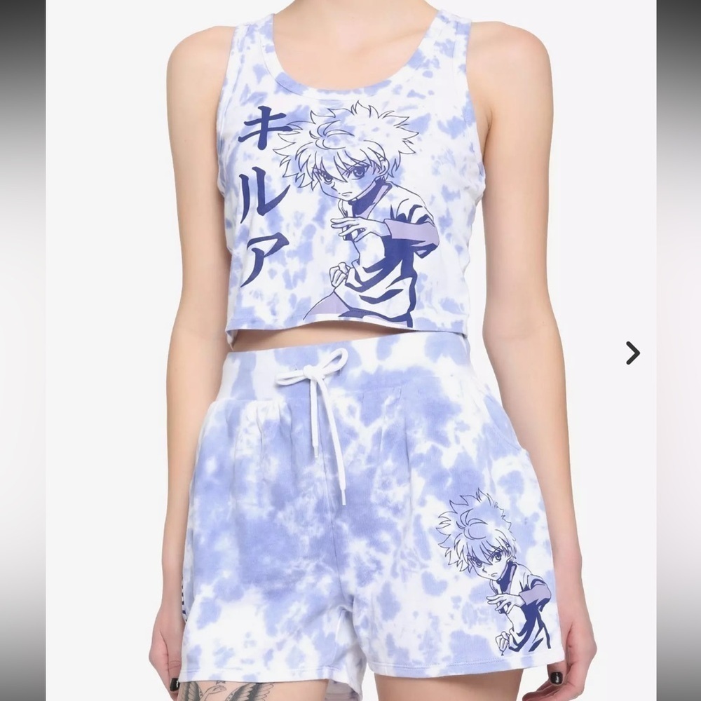 Killua Lounge Set NWT — Anime Tie-Dye Crop Tank + Shorts Sz L